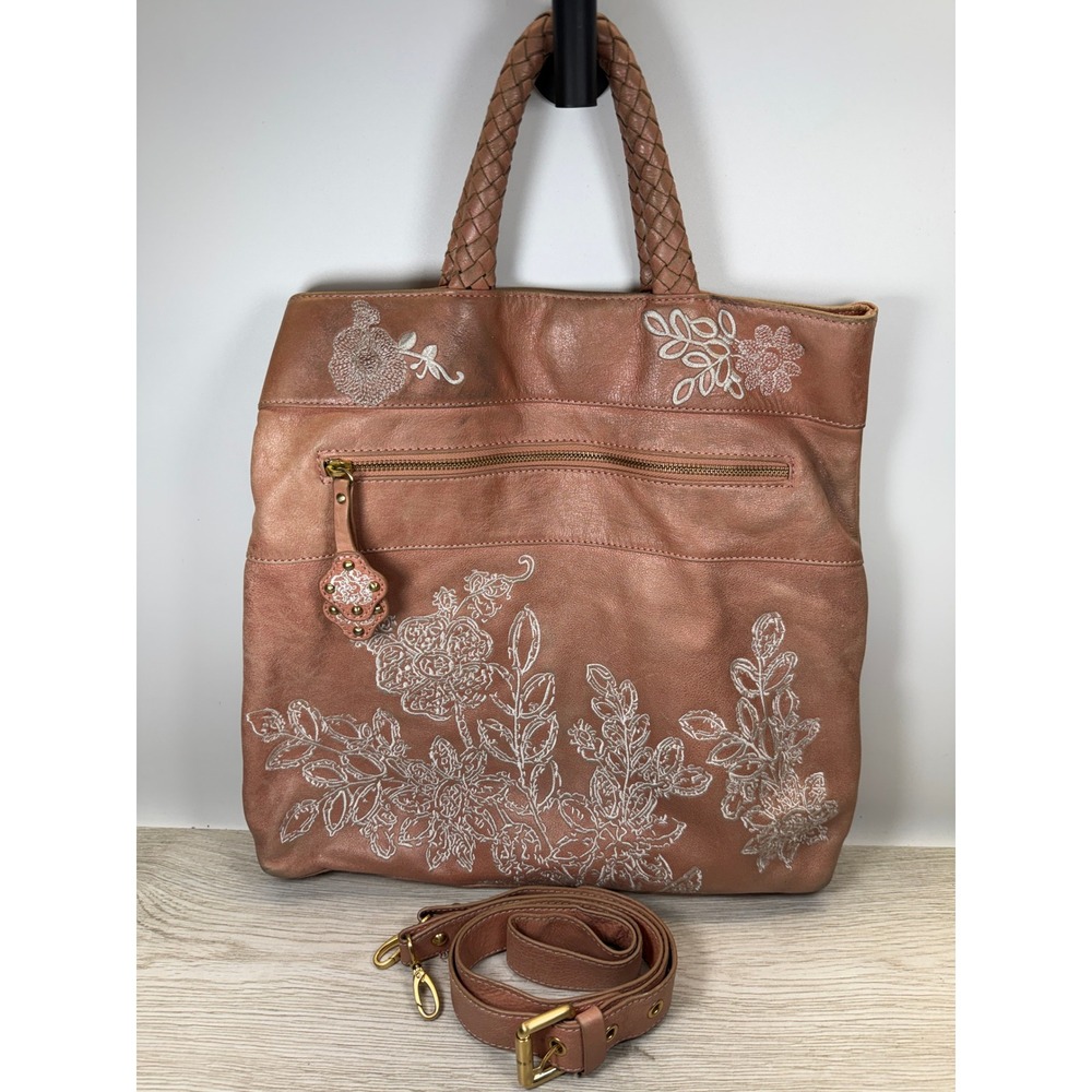 Y2K Isabella Fiore Metallic Blush Pink White Floral Embroidered Braided Tote Bag